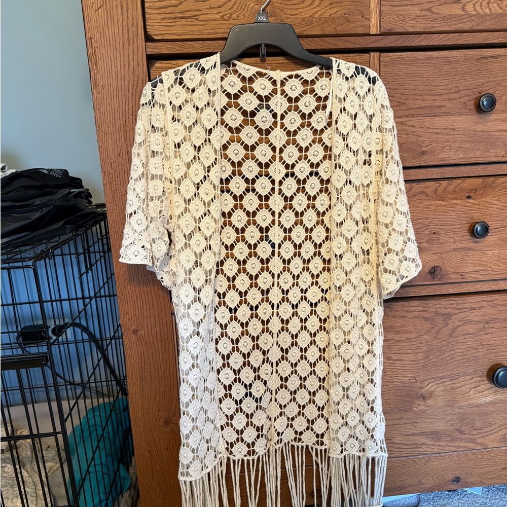 Elegant Cream Crochet Kimono